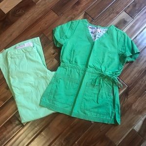 Lime Green Koi Scrub Top